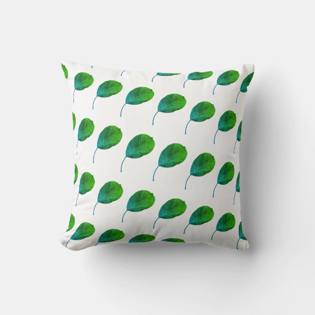 Pear Tree Green Leaf Texture Cushion Throw Pillow (Front)