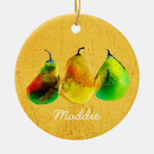 Pear watercolor green fruit ceramic ornament