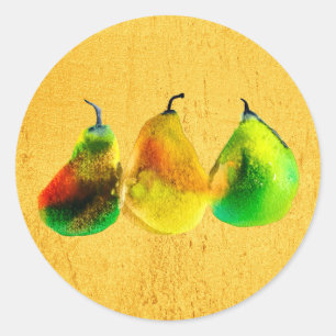 Pear watercolor green fruit classic round sticker