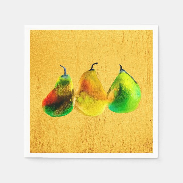 Pear watercolor green fruit napkins (Front)