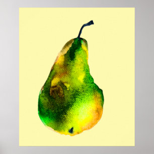 Pear watercolor green fruit poster