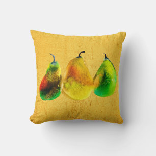 Pear watercolor green fruit throw pillow