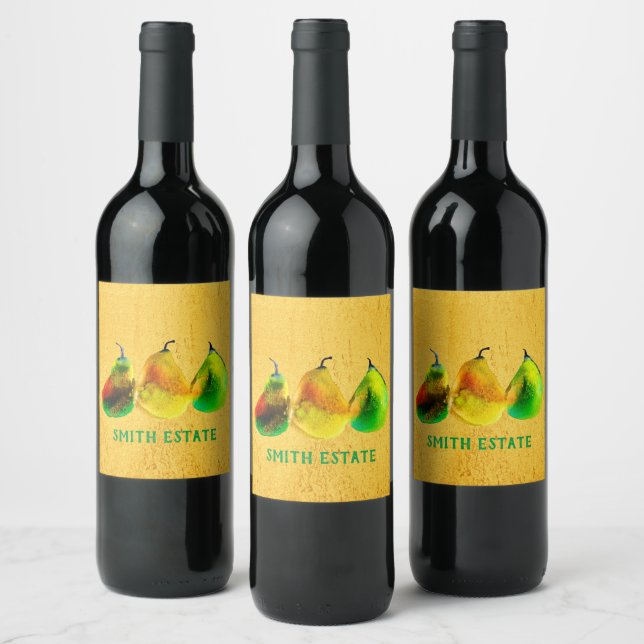 Pear watercolor green fruit wine label (Bottles)