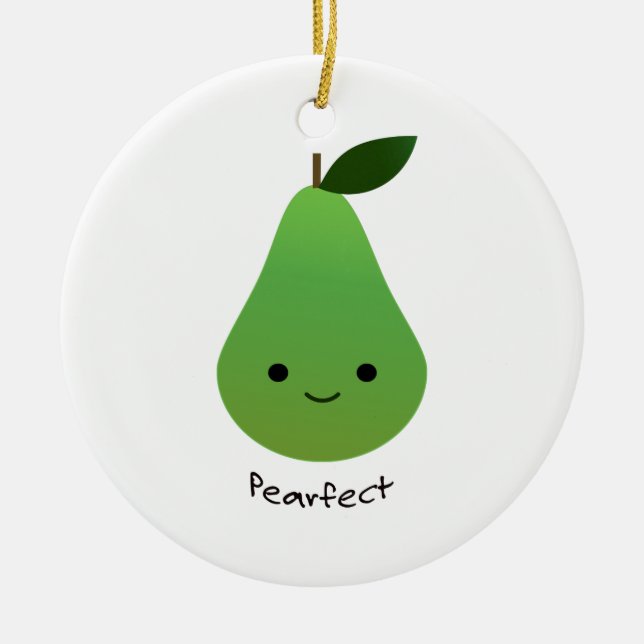 Pearfect Cute Kawaii Pear Ceramic Ornament (Front)