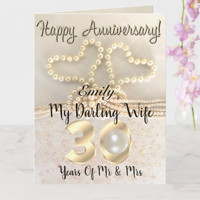 Pearl 30th Wedding Anniversary Card For Wife (Orchid)