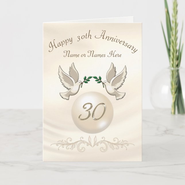 Pearl 30th Wedding Anniversary Cards, Personalized Card (Front)