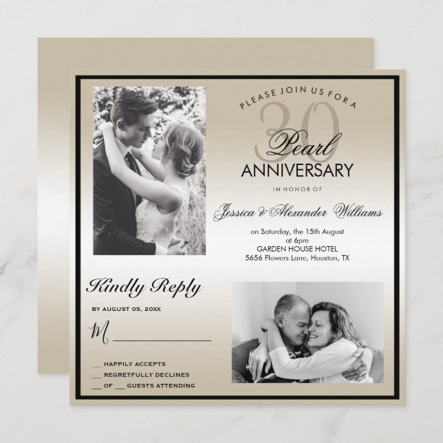Pearl 30th Wedding Anniversary Double Photo Invitation (Front/Back)