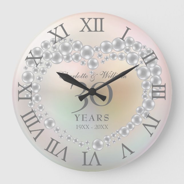 Pearl 30th Wedding Anniversary Traditional Numbers Large Clock (Front)