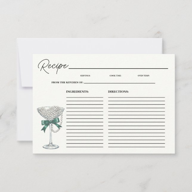 Pearl and Bow Bridal Shower Recipe Card (Front)