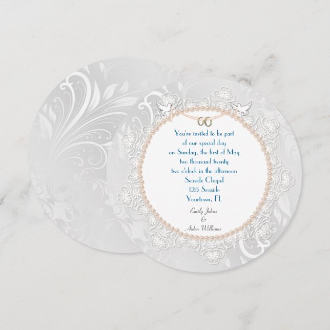 Pearl and Lace Circle Invitation (Front/Back)