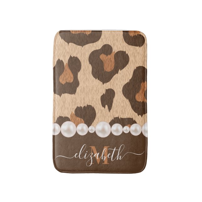Pearl and Leopard Print Bath Mat (Front Vertical)