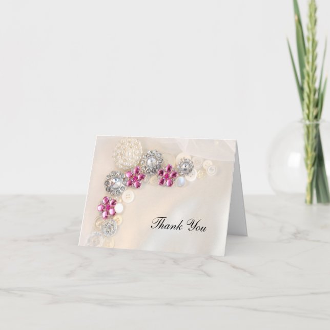 Pearl and Pink Diamond Button Bridesmaid Thank You (Front)