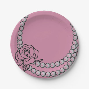Pearl and Rose Necklace Paper Plate