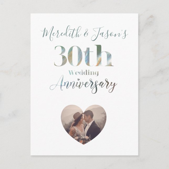   Pearl Anniversary Modern 30th Wedding Invitation Postcard (Front)