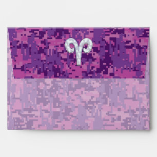 Pearl Aries Zodiac Sign on Pink Digital Camo Decor Envelopes