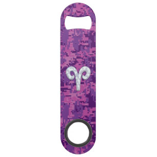 Pearl Aries Zodiac Sign on Pink Digital Camo Decor Speed Bottle Opener