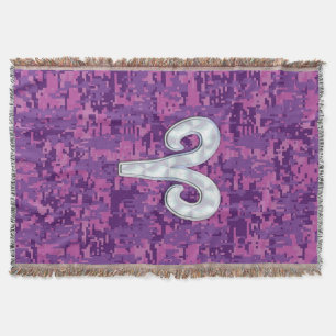 Pearl Aries Zodiac Sign on Pink Digital Camo Decor Throw Blanket