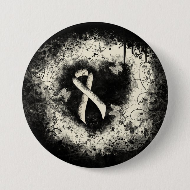 Pearl Awareness Ribbon Grunge Heart 3 Inch Round Button (Front)