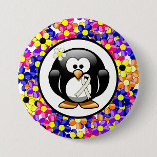 Pearl Awareness Ribbon Penguin 3 Inch Round Button