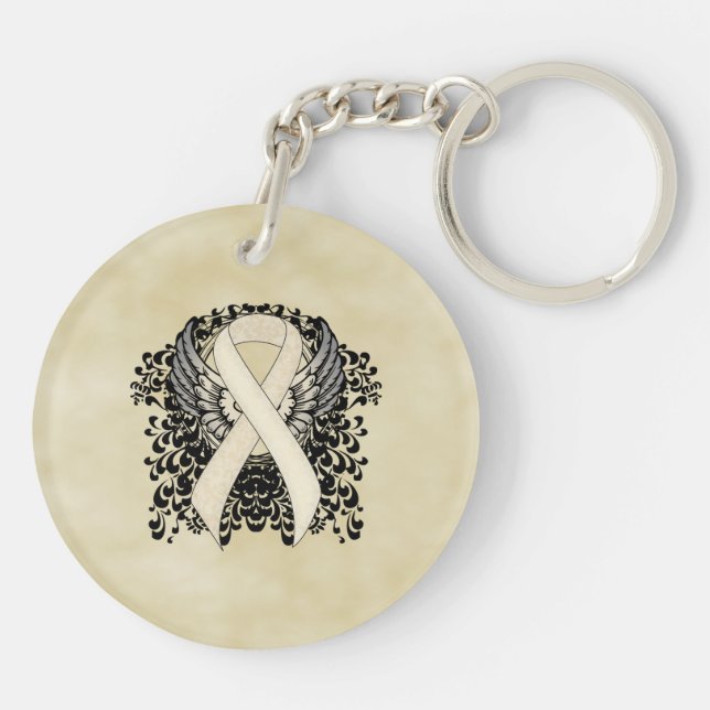 Pearl Awareness Ribbon with Wings Keychain (Back)