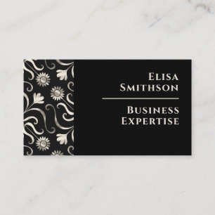Pearl & Black Floral Damask Elegant Silver Pattern Business Card