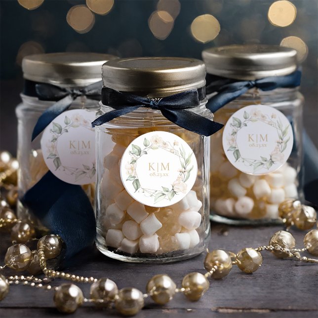 Pearl Blush Floral Elegance Border Wedding ID989 Classic Round Sticker (Creator Uploaded)