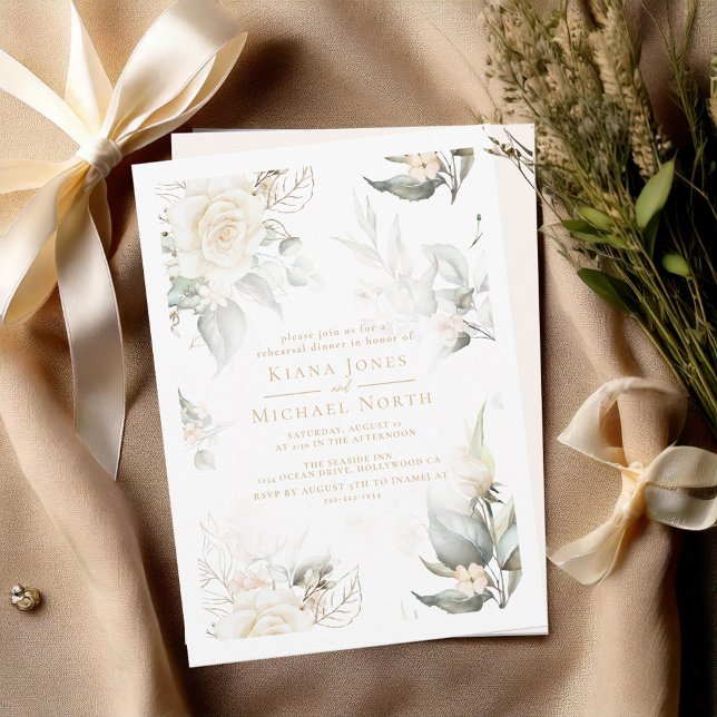 Pearl Blush Floral Wedding Rehearsal Dinner ID989 Invitation (Creator Uploaded)
