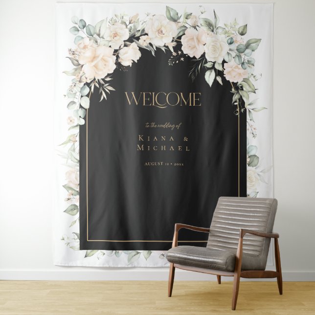Pearl Blush Floral Wedding Welcome Backdrop ID989 Tapestry (In Situ)