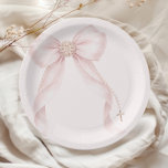 Pearl Blush Pink Bow Gold Cross Baptism Paper Plate<br><div class="desc">Pearl Blush Pink Bow Gold Cross Baptism Paper Plates (
Matching items available.</div>