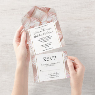 Pearl Blush Pink Rose Gold Abstract Wedding All In One Invitation