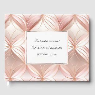 Pearl Blush Pink Rose Gold Abstract Wedding Guest Book