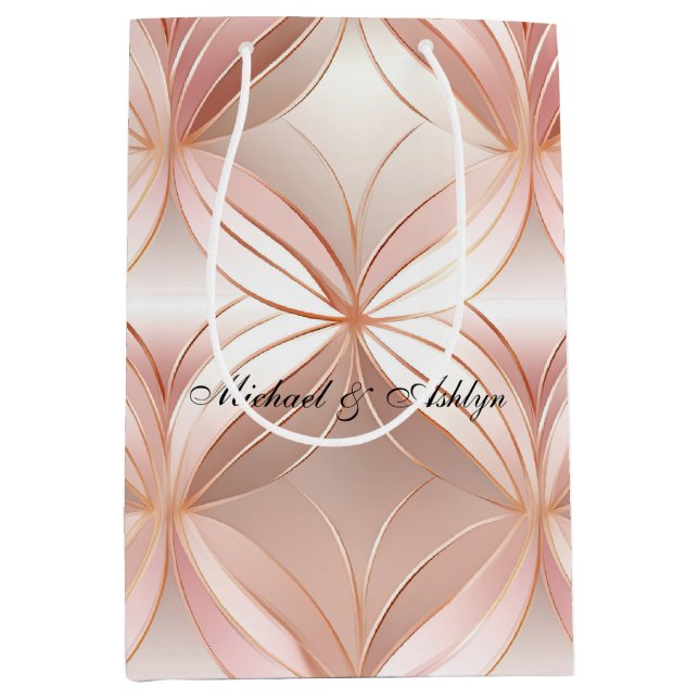 Pearl Blush Pink Rose Gold Abstract Wedding  Medium Gift Bag (Front)