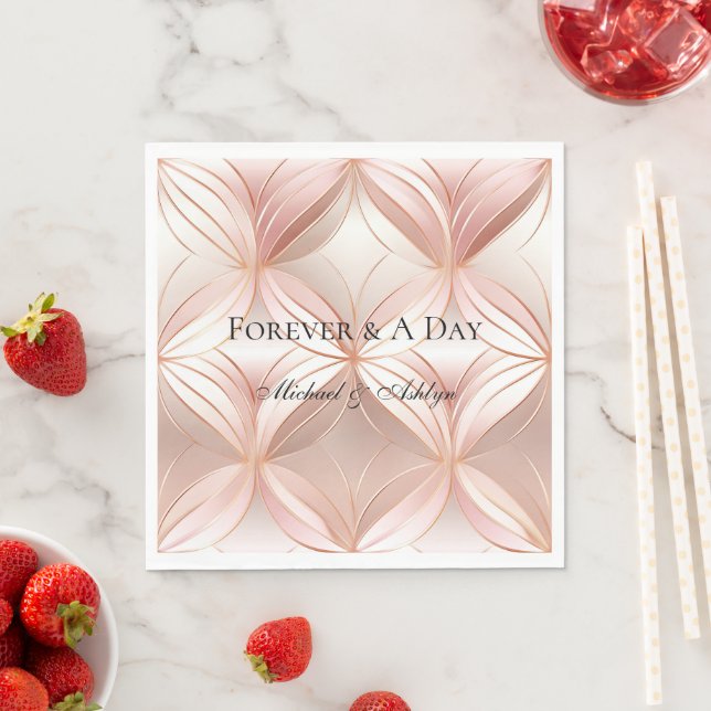 Pearl Blush Pink Rose Gold Abstract Wedding  Napkin (Insitu)