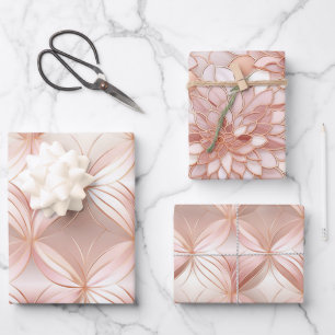 Pearl Blush Pink Rose Gold Floral Wedding Wrapping Paper Sheet