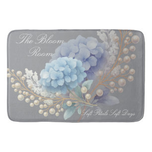 Pearl Blush Powder Blue Hydrangea Watercolor Bath Mat