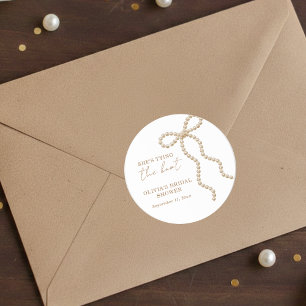 Pearl Bow Bridal Shower She's Tying the Knot   Classic Round Sticker