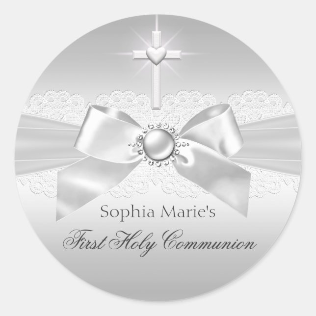Pearl Bow & Cross First Holy Communion Sticker (Front)