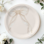 Pearl Bow Ivory Gold Cross Baptism Paper Plate<br><div class="desc">Pearl Bow Ivory Gold Cross Baptism Paper Plates
Matching items available.</div>