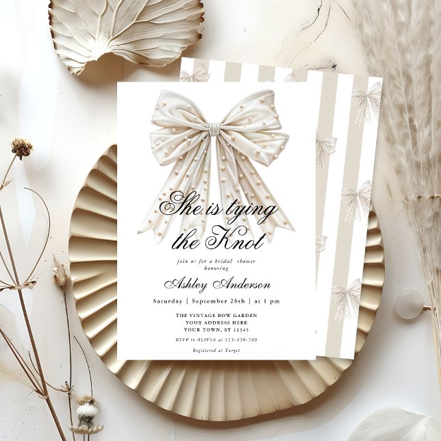 Pearl Bow She's Tying the Knot Bridal Shower Invitation (Creator Uploaded)