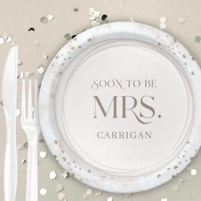 Pearl Bridal Shower Soon to be Mrs. Modern Minimal Paper Plate (Creator Uploaded)