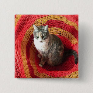 Pearl Cat on Afghan 2 Inch Square Button