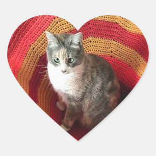 Pearl Cat on Afghan Heart Sticker