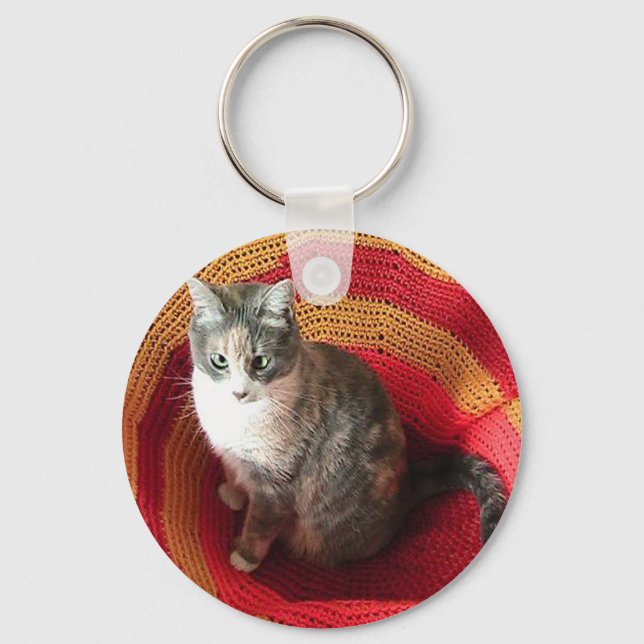 Pearl Cat on Afghan Keychain (Front)