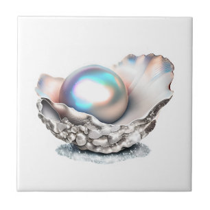 Pearl clam shell iridescent 3D seashell beach Tile