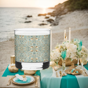Pearl Coast Elegance Seafoam Nautical Printed Rocs Whiskey Glass