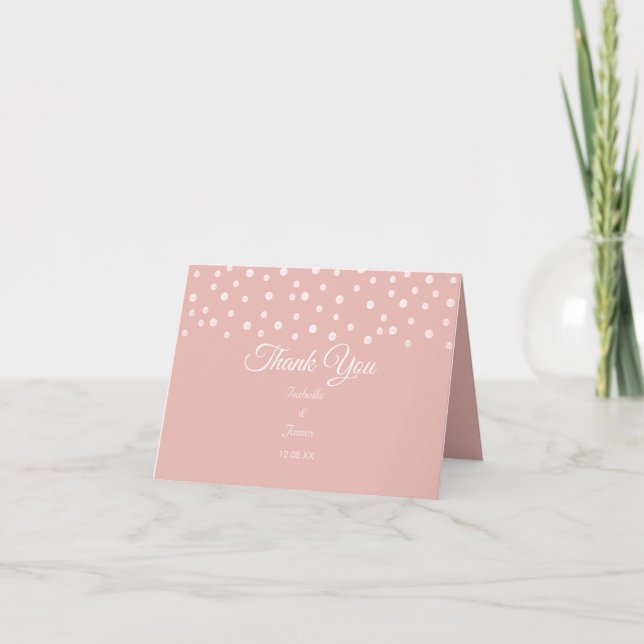 Pearl Confetti on Rose Gold Wedding Thank You Card (Front)