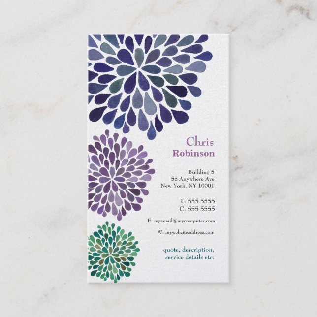 Pearl Dahlia Blossom Burst Floral Business Card (Front)