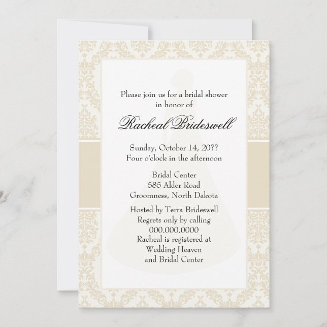 Pearl Damask Bridal Shower Invitation (Front)