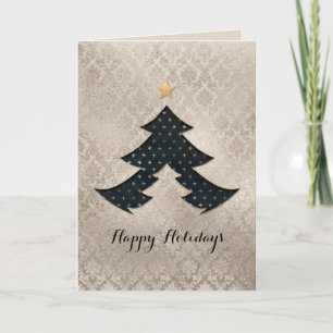 Pearl Damask Modern Christmas Tree Card