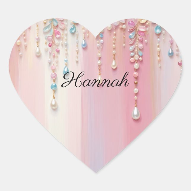 Pearl Dangles and Pastel Stripes Heart Sticker (Front)